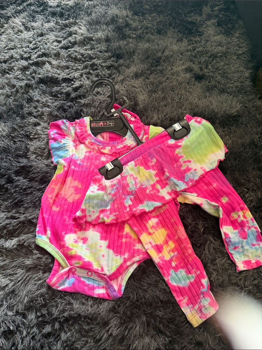 Pink Tie-Dye Ribbed One-Piece with Ruffle